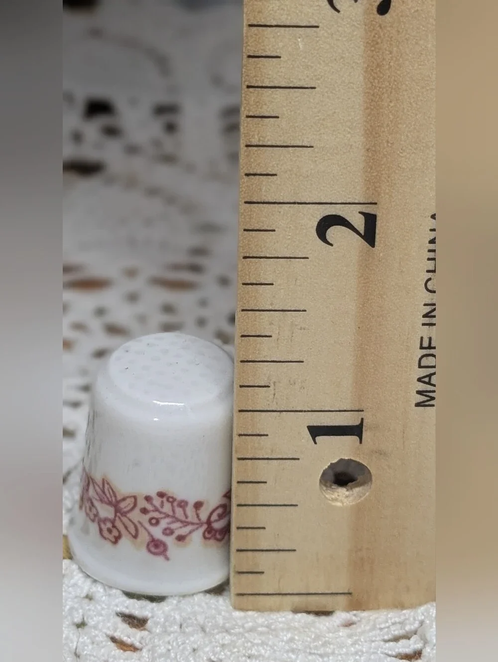 Vintage Kitka  White Porcelain Thimble w/Pink Floral Bulgaria
